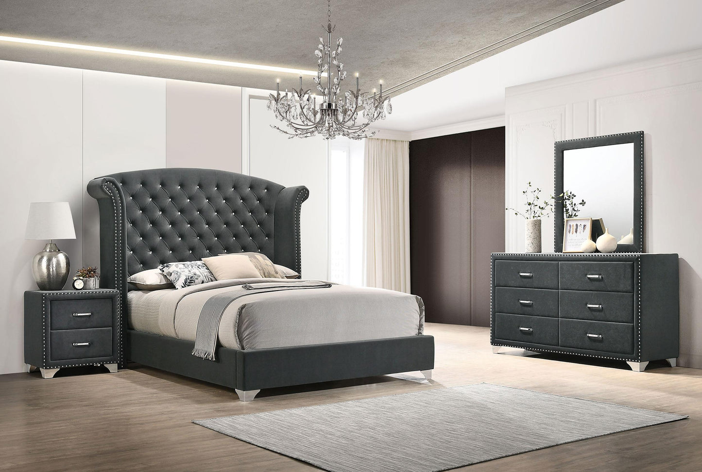 Melody Queen Bed 4-Piece Set - Grey