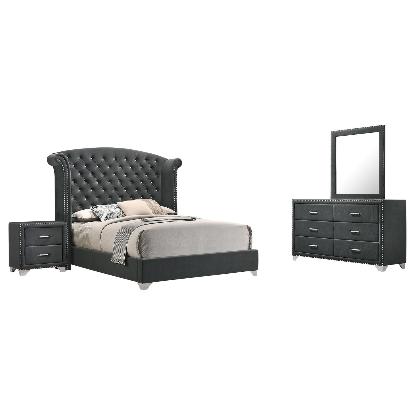 Melody Queen Bed 4-Piece Set - Grey