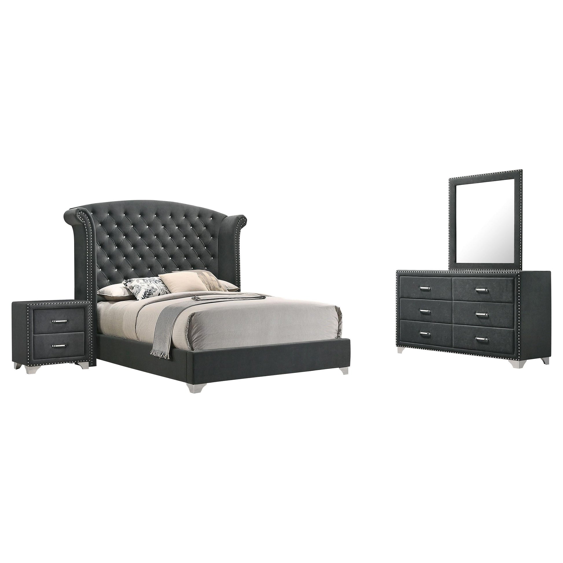 Melody Queen Bed 4-Piece Set - Grey