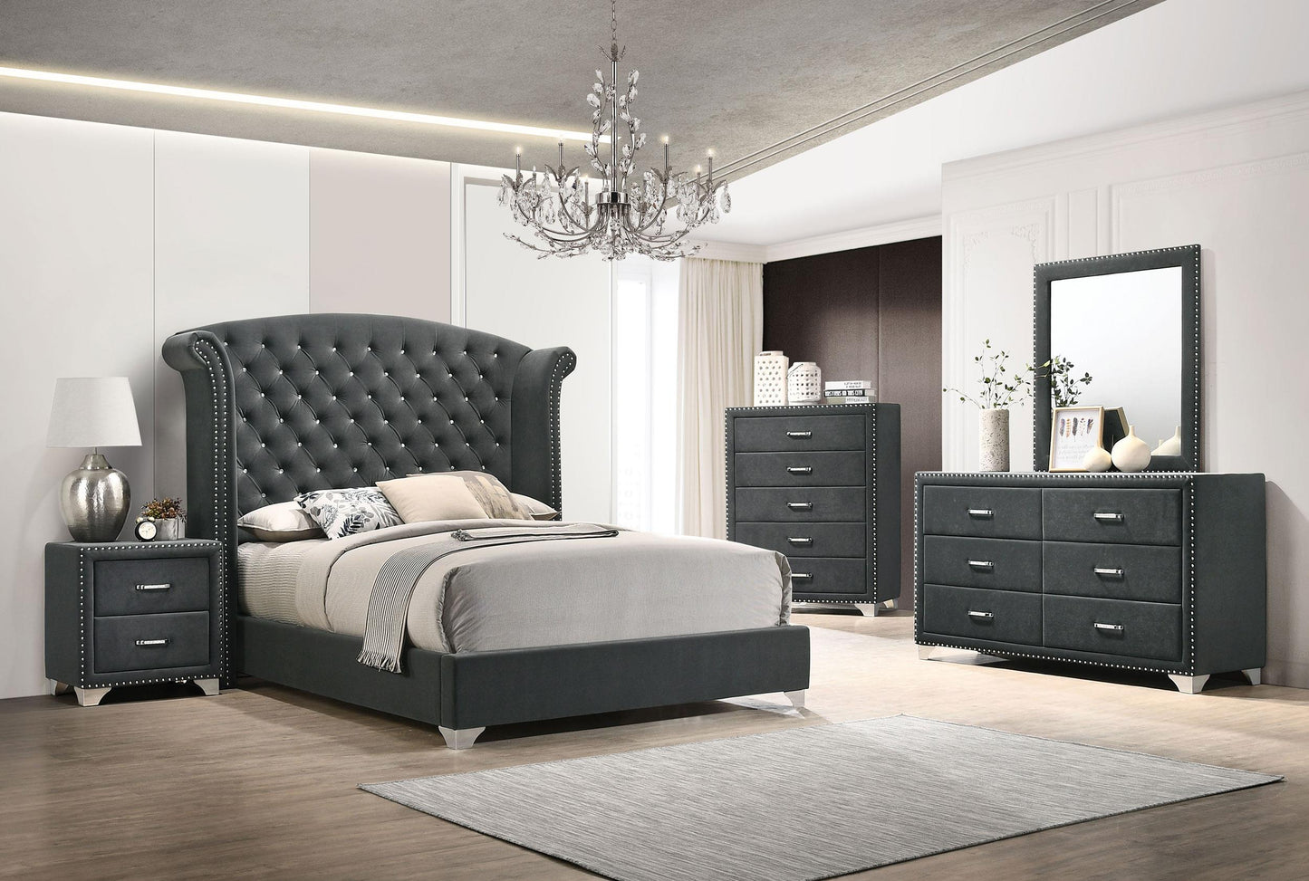 Melody Queen Bed 5-Piece Set - Grey