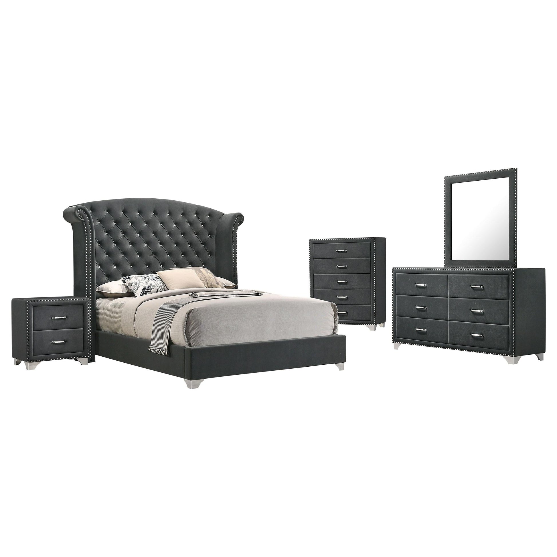 Melody Queen Bed 5-Piece Set - Grey