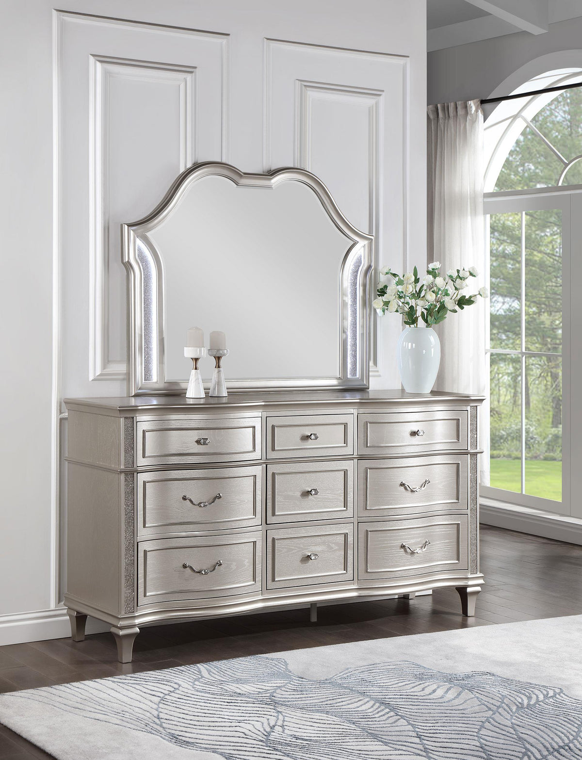 Evangeline Dresser With Mirror in Silver Oak - Coaster Furniture
