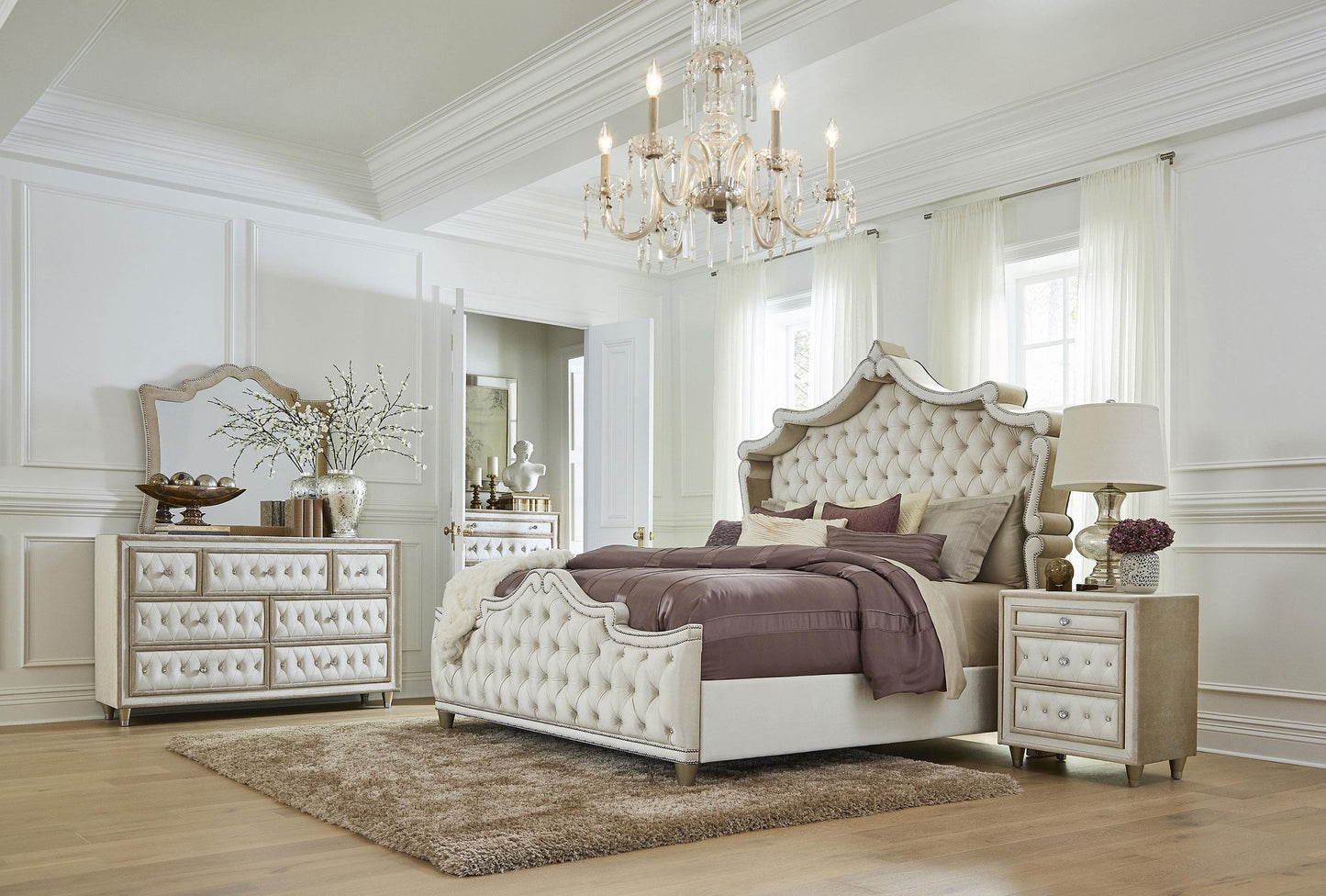 Antonella Bed 5-Piece Set in Ivory / Camel