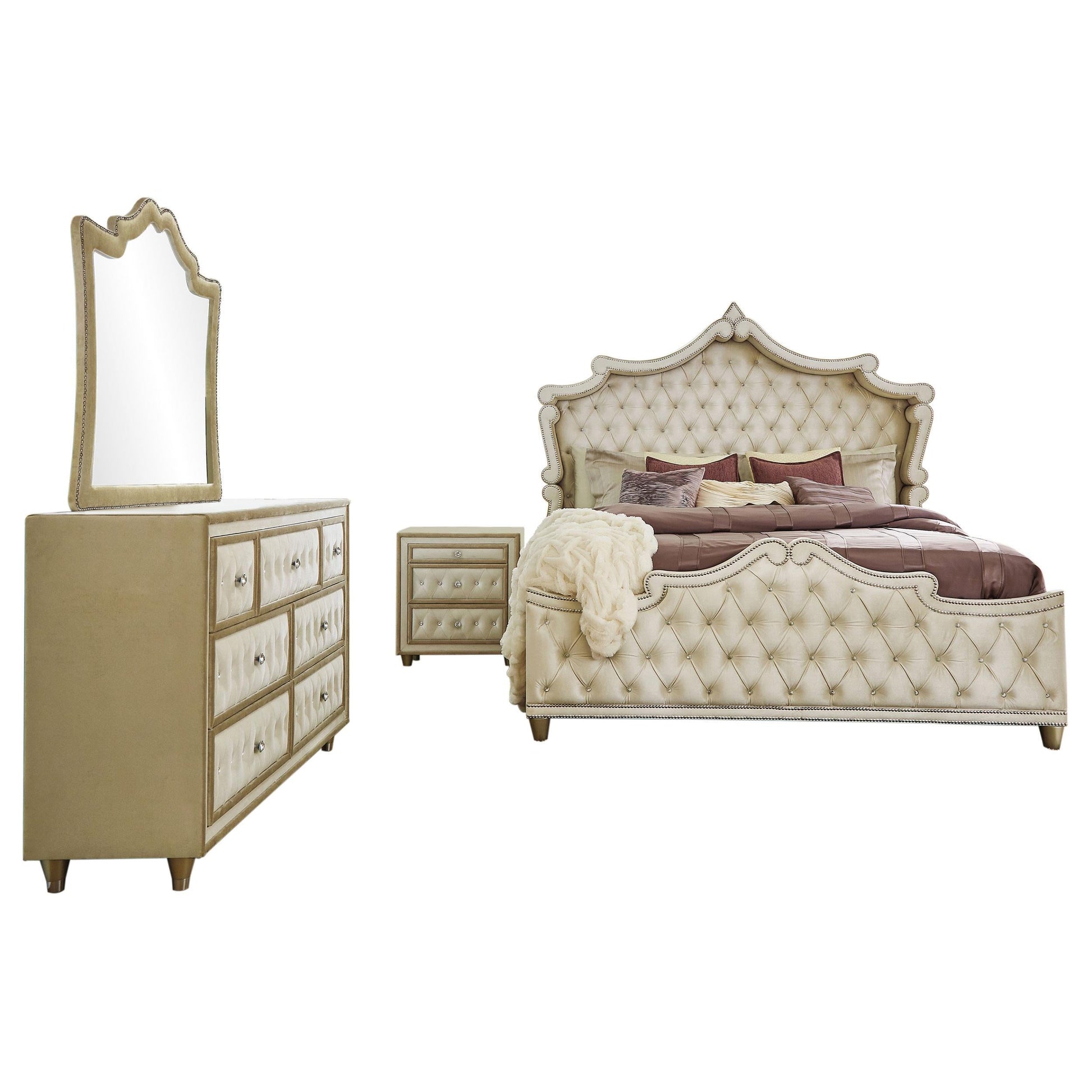 Antonella Bed 4-Piece Set in Ivory / Camel
