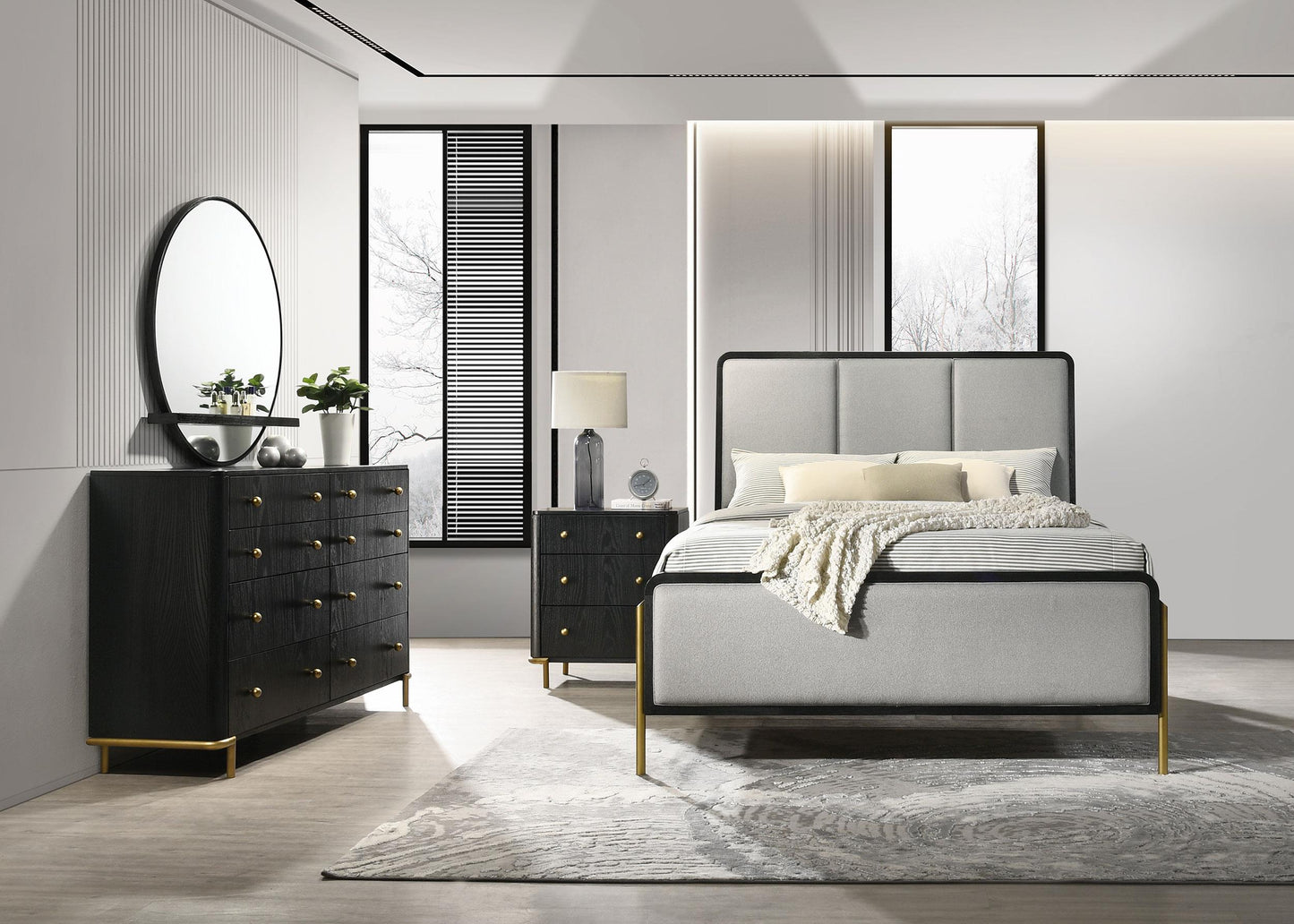 Arini Eastern King Bed 4-Piece Set - Black / Grey
