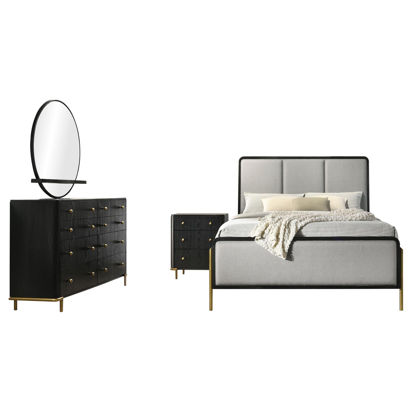 Arini Eastern King Bed 4-Piece Set - Black / Grey