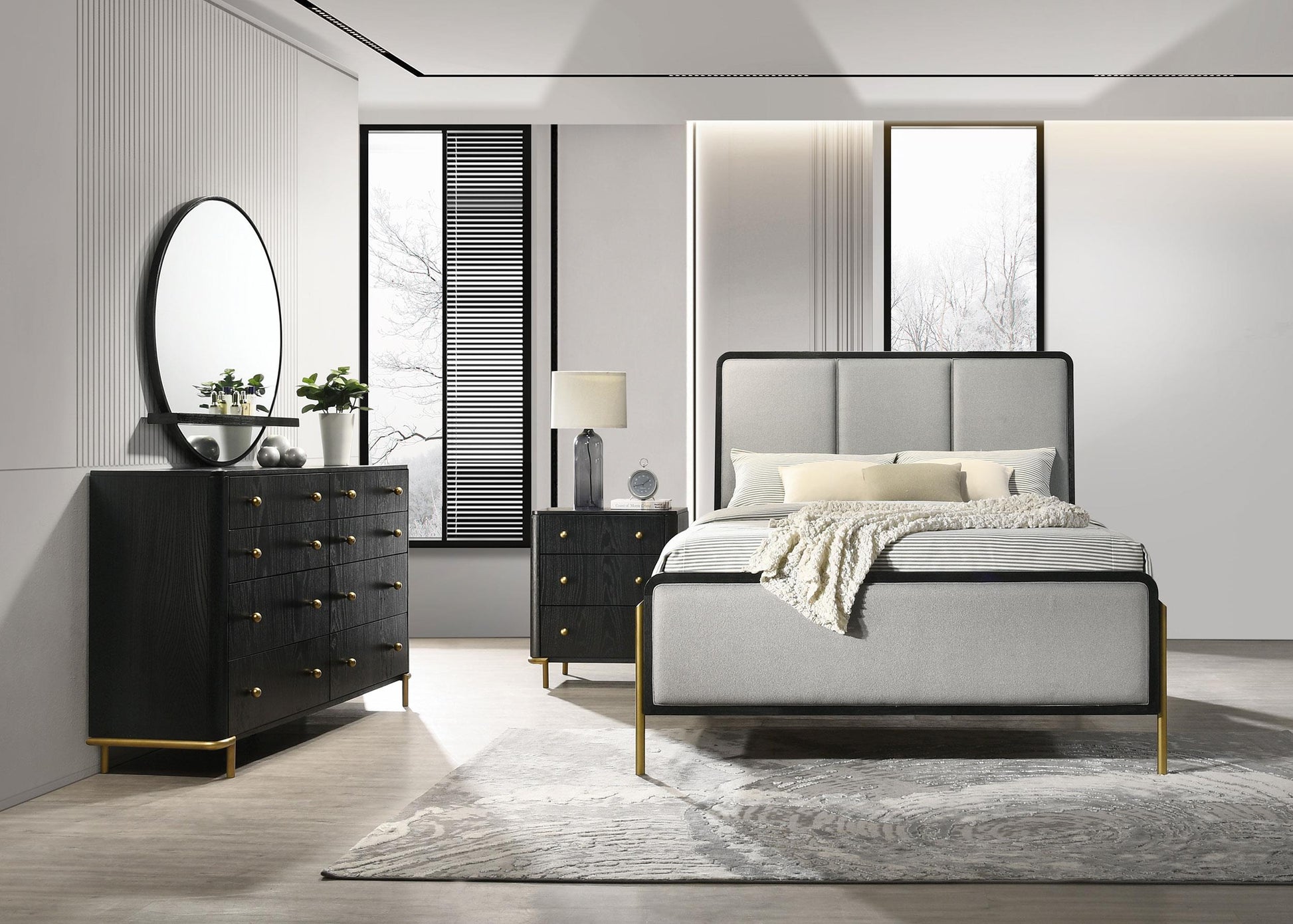 Arini Queen Bed 4-Piece Set - Black / Grey