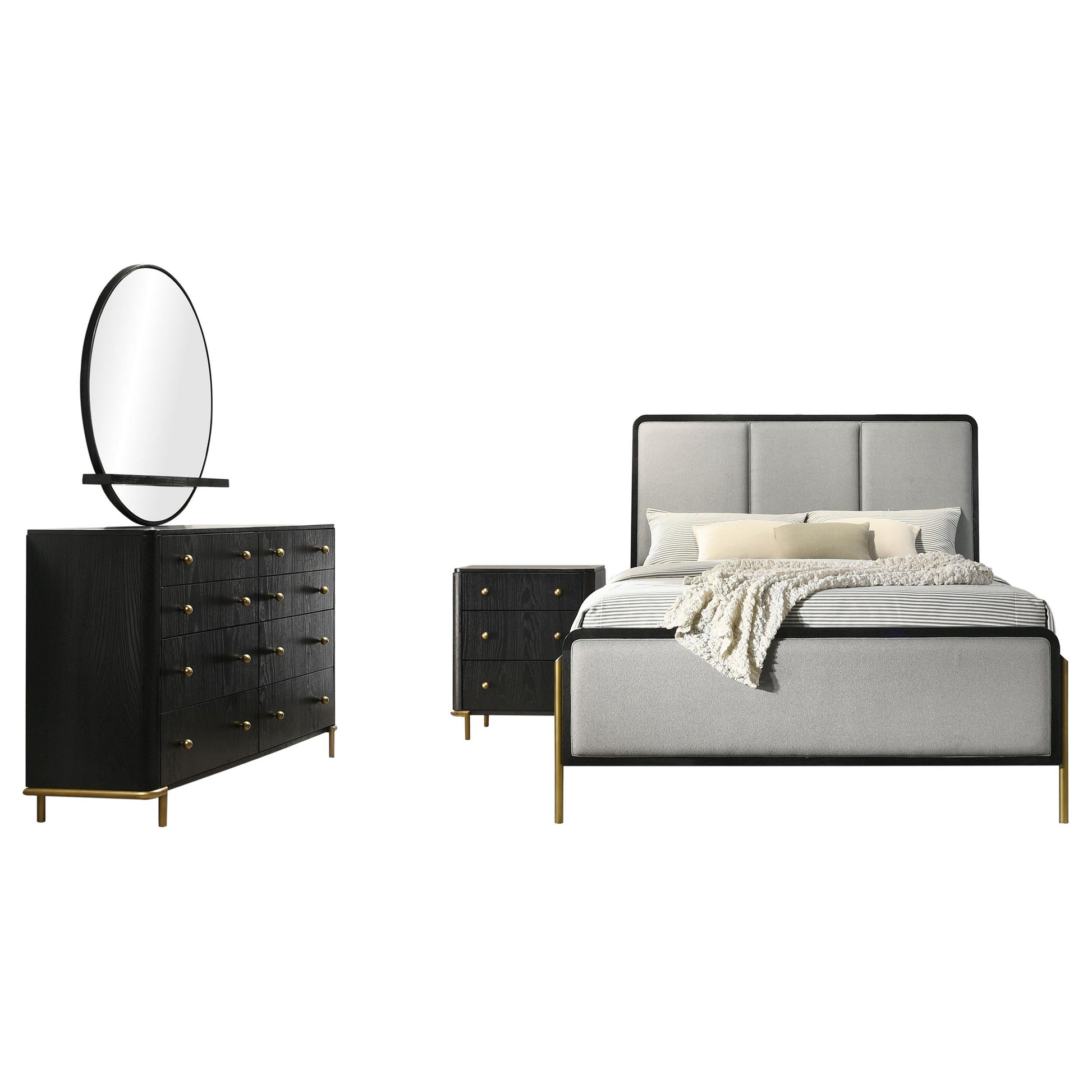 Arini Queen Bed 4-Piece Set - Black / Grey