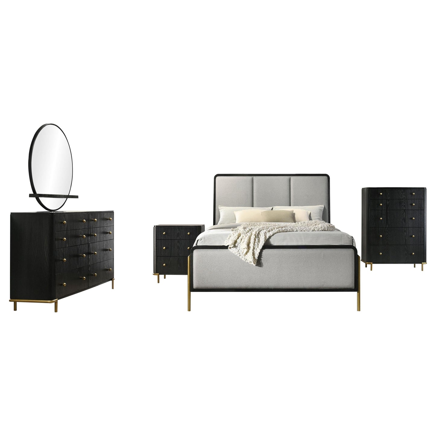 Arini Queen Bed 5-Piece Set - Black / Grey