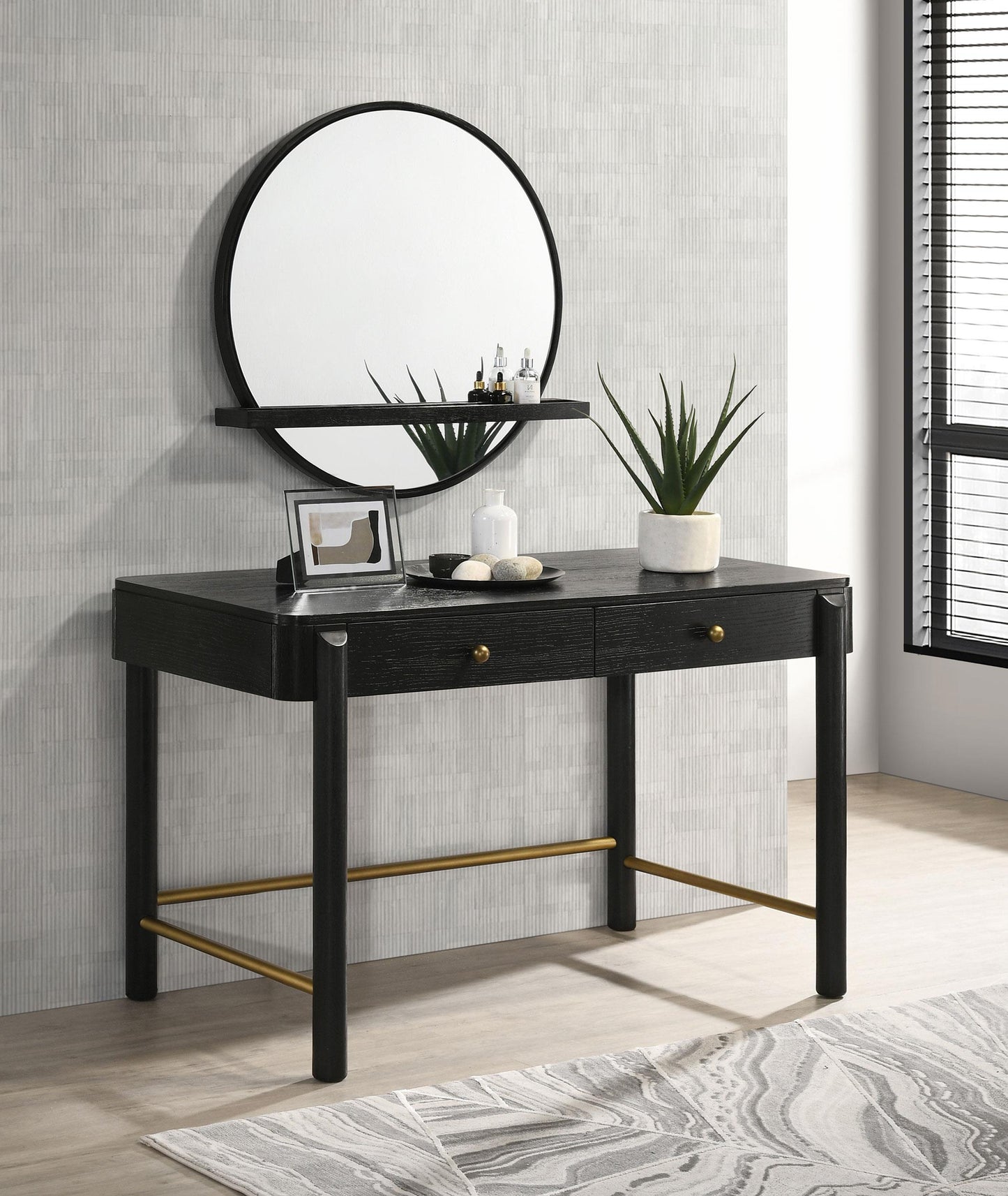 Arini VANITY TABLE &amp; MIRROR in Black - Coaster Furniture