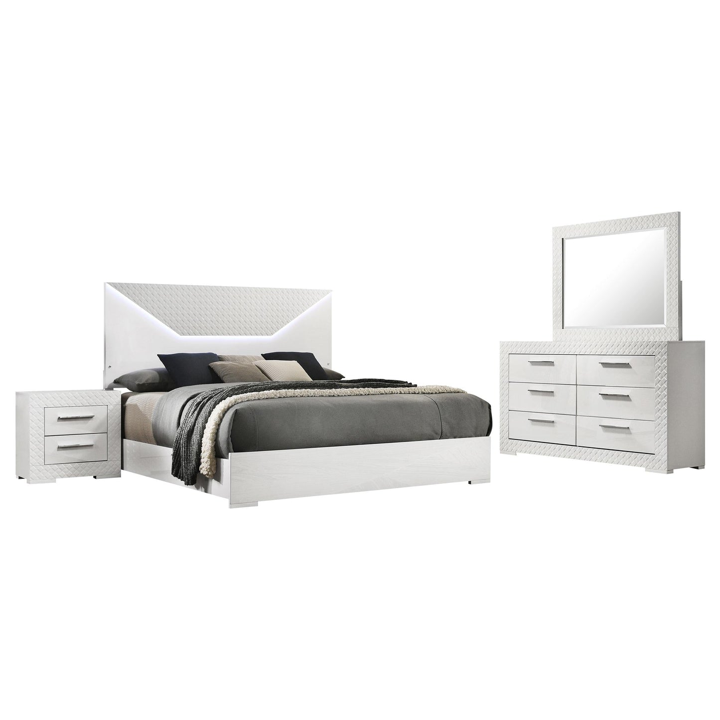 Ives Eastern King Bed 4-Piece Set - White High Gloss