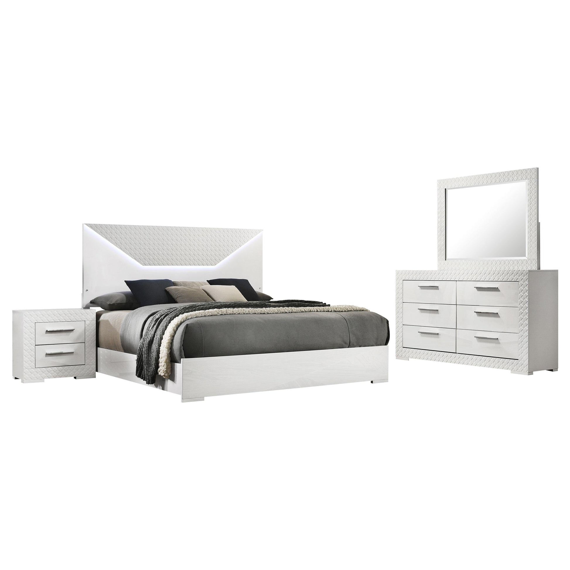 Ives Eastern King Bed 4-Piece Set - White High Gloss