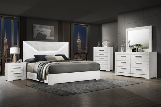 Ives Eastern King Bed 5-Piece Set in White High Gloss - Coaster Furniture