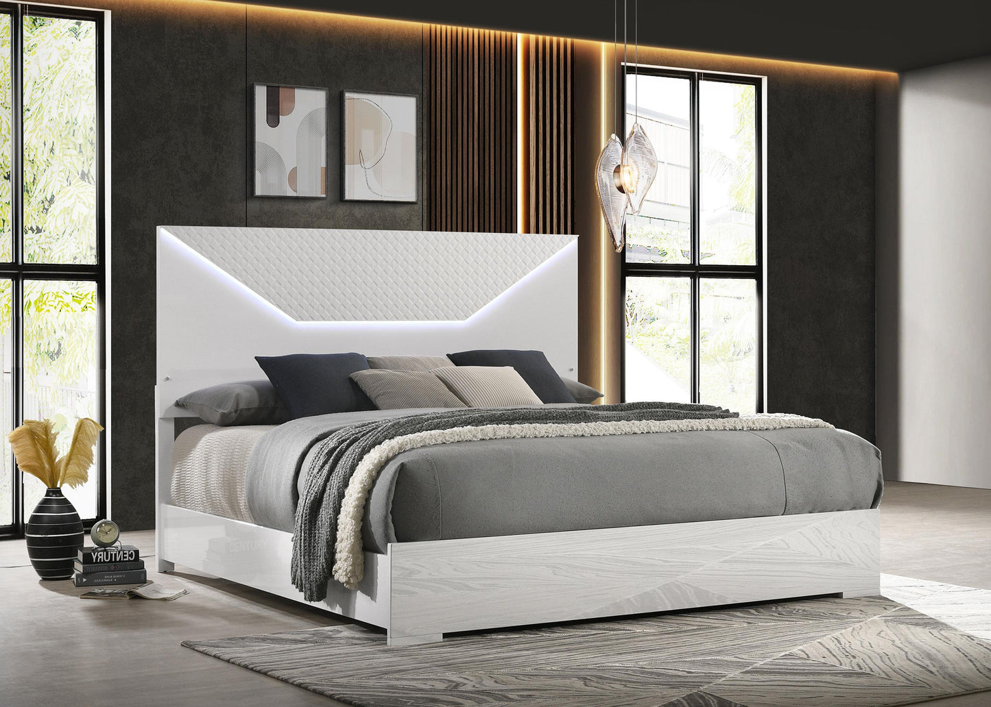 Ives E King Bed - White High Gloss