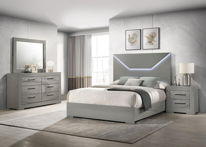 Ives Eastern King Bed 4-Piece Set - Grey High Gloss