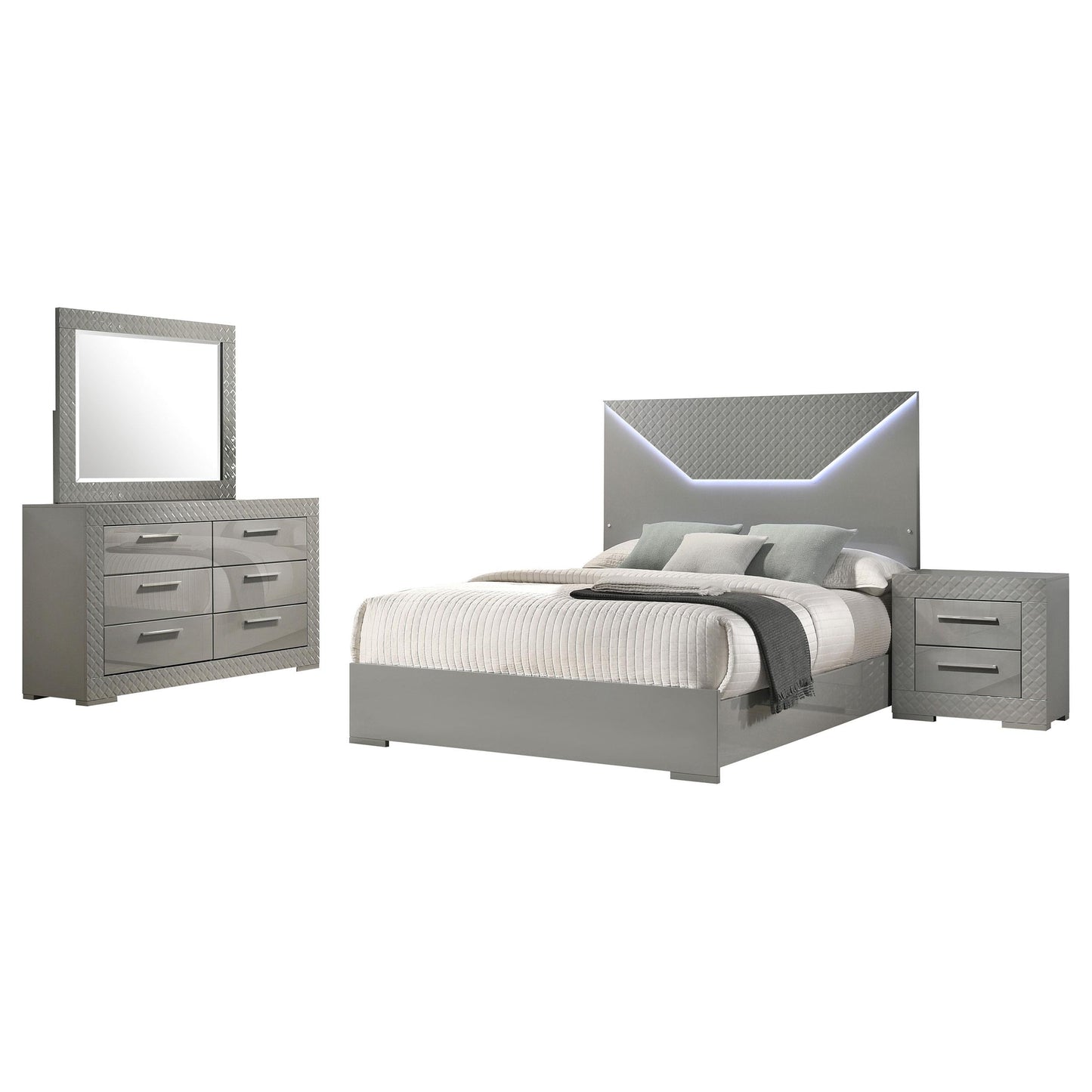 Ives Eastern King Bed 4-Piece Set - Grey High Gloss