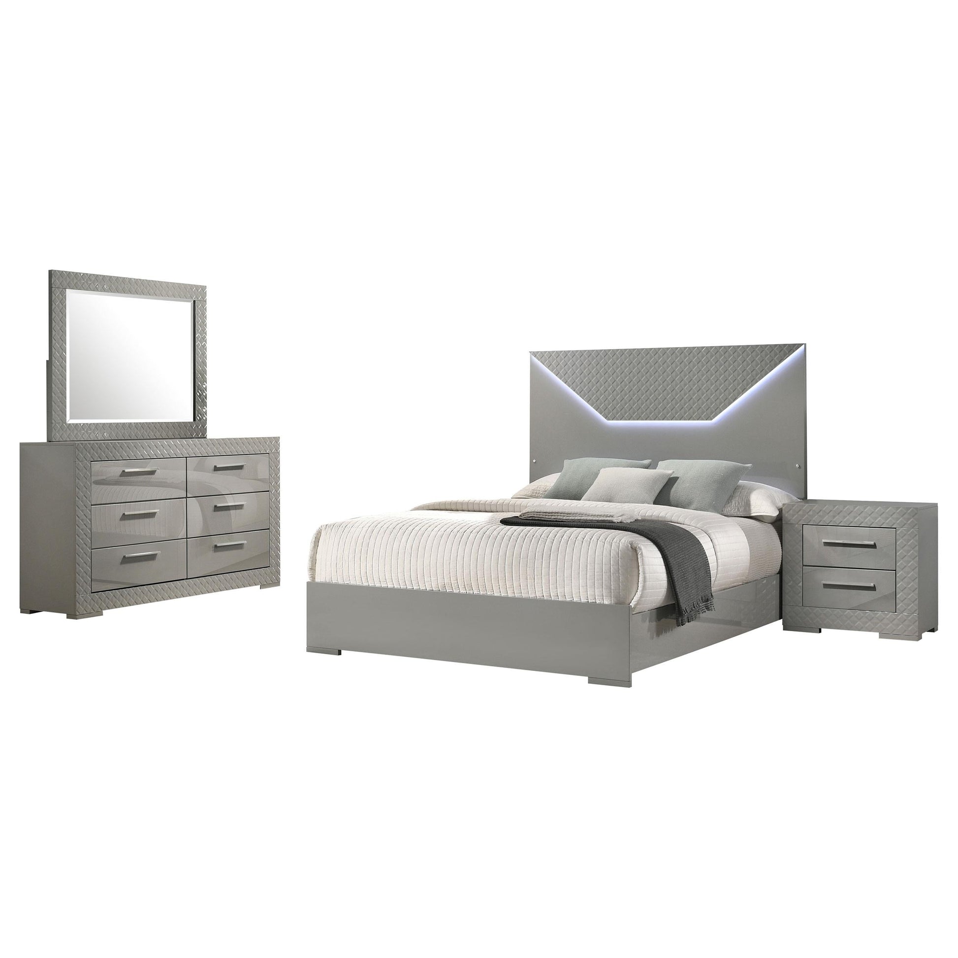 Ives Eastern King Bed 4-Piece Set - Grey High Gloss