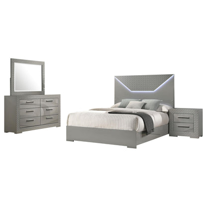 Ives Eastern King Bed 4-Piece Set - Grey High Gloss