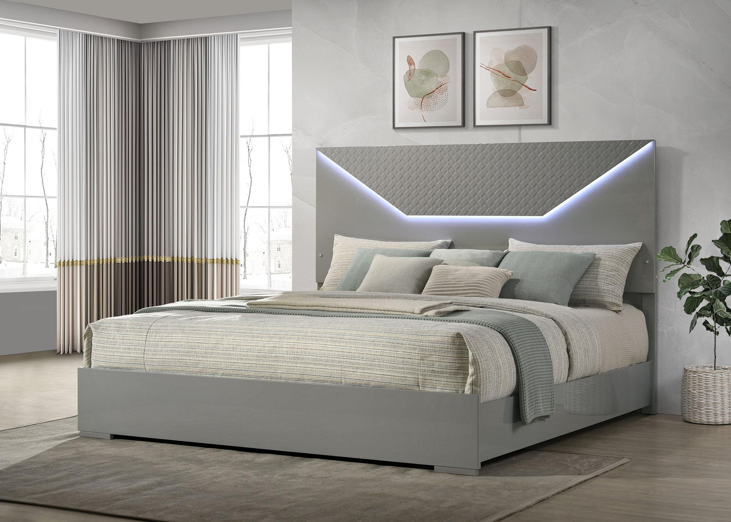 Ives E King Bed - Grey High Gloss