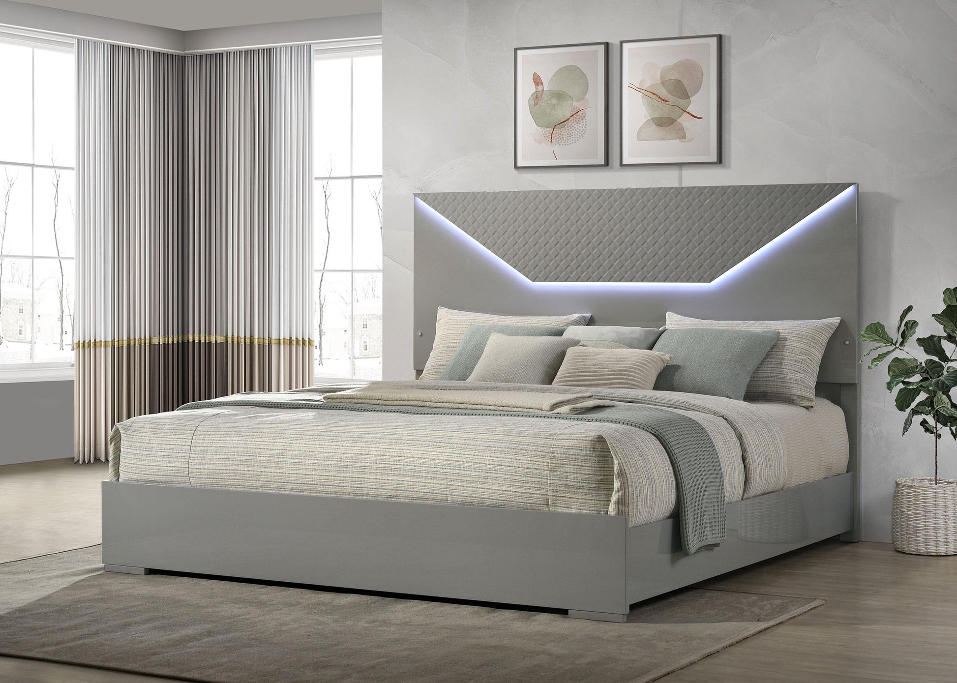 Ives E King Bed - Grey High Gloss