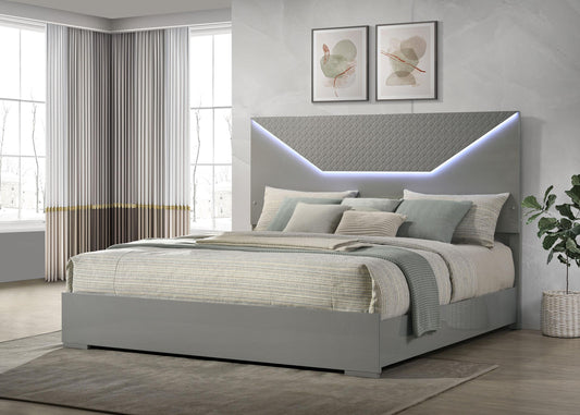 Ives E King Bed - Grey High Gloss