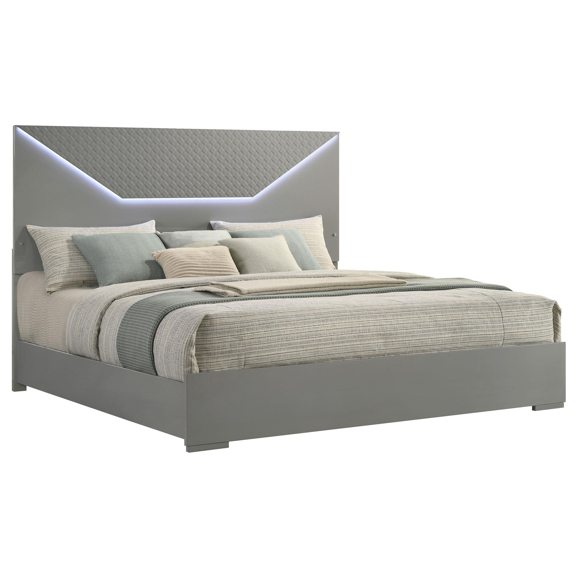 Ives E King Bed - Grey High Gloss