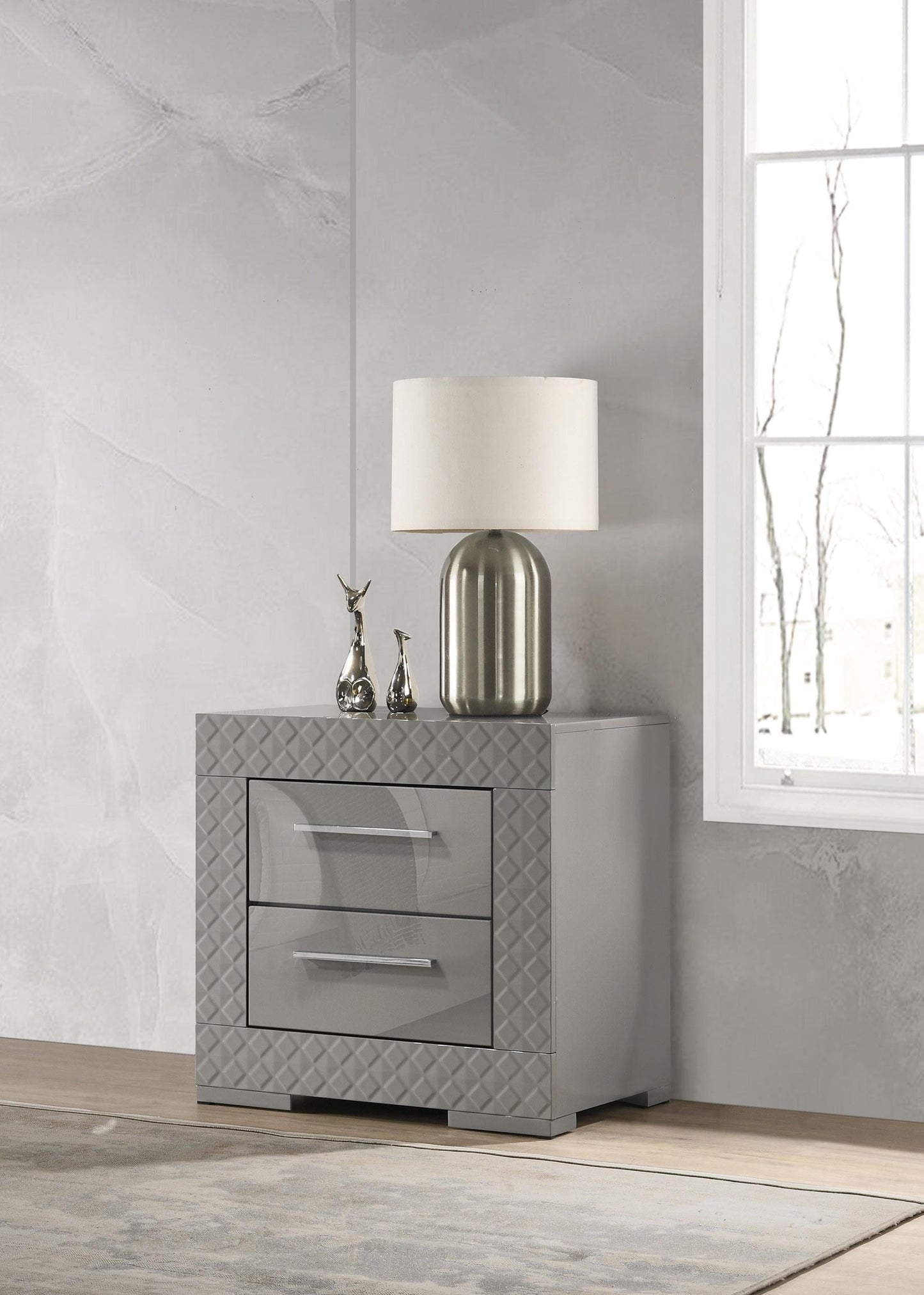 Ives Nightstand - Grey High Gloss