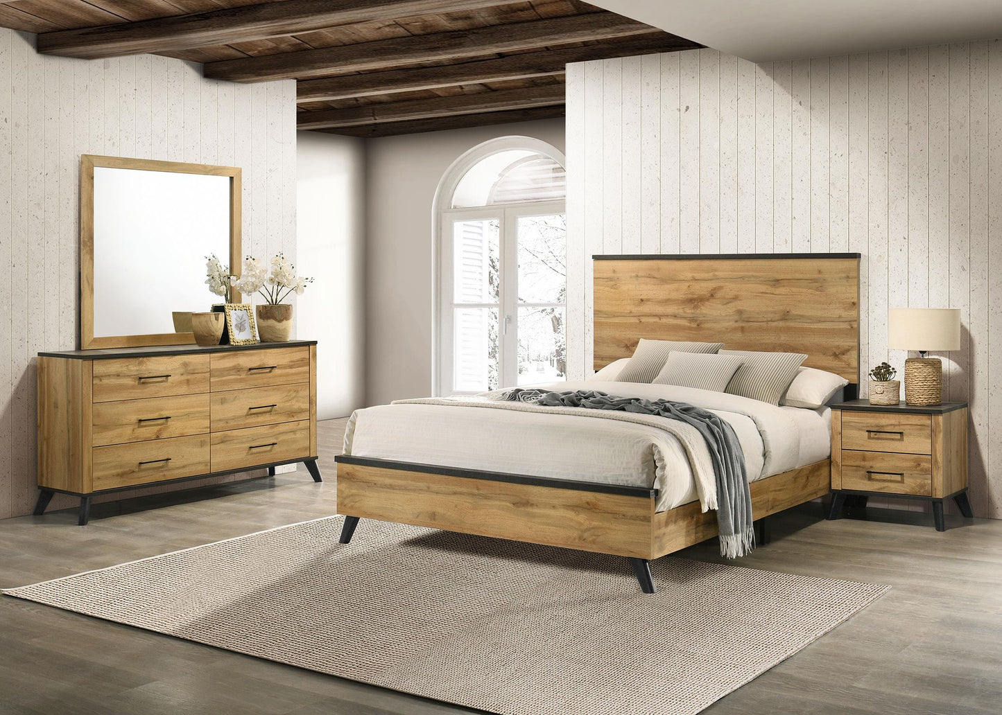 Kaywood Bed 4-Piece Set in Weathered Brown