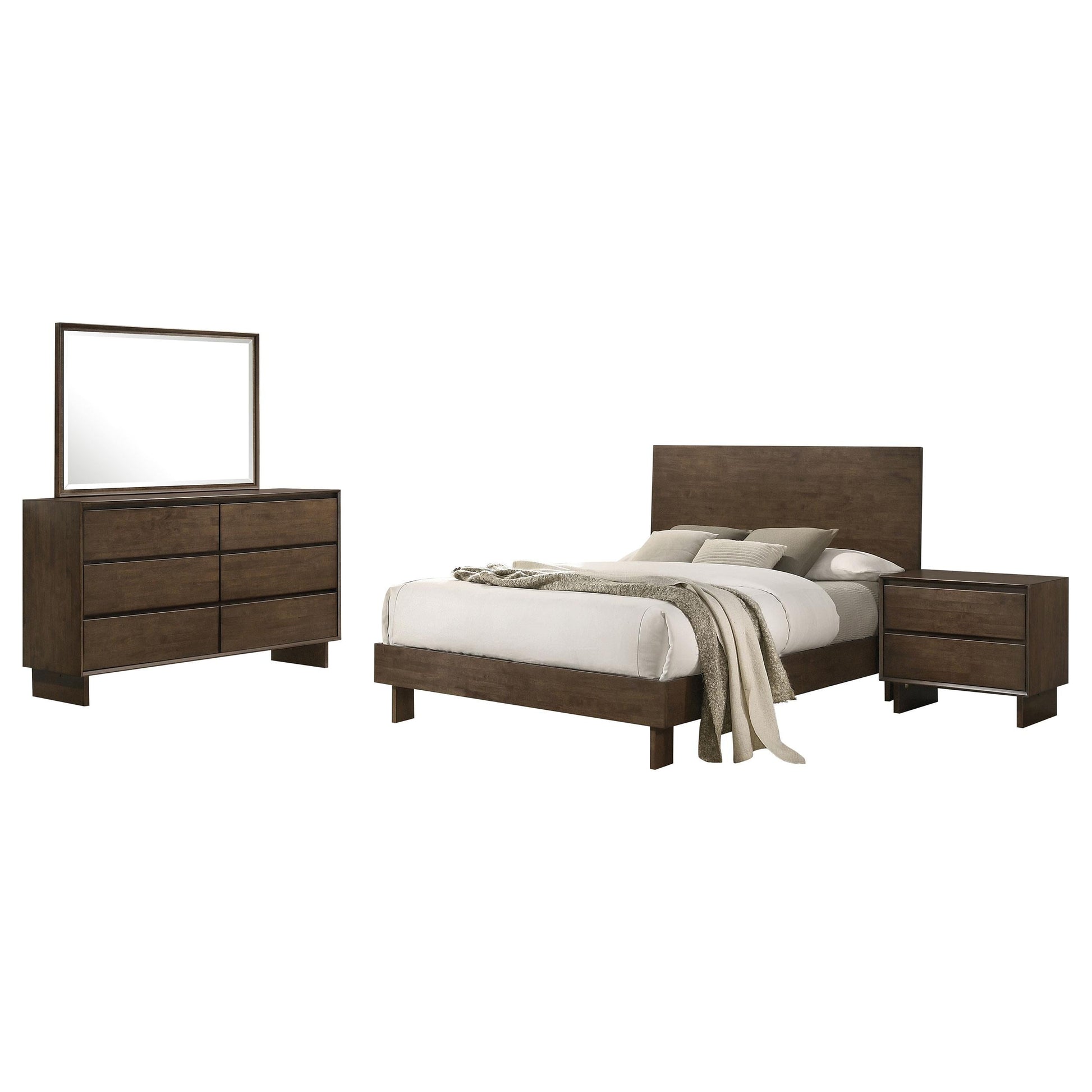 Glenwood Bed 4-Piece Set in Warm Brown
