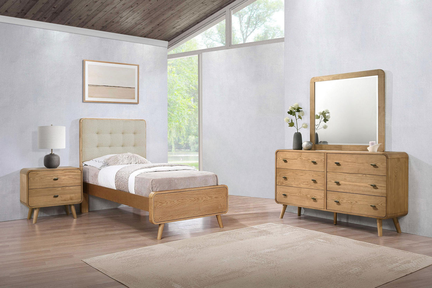 Robyn Twin Bed 4-Piece Set - Light Ash