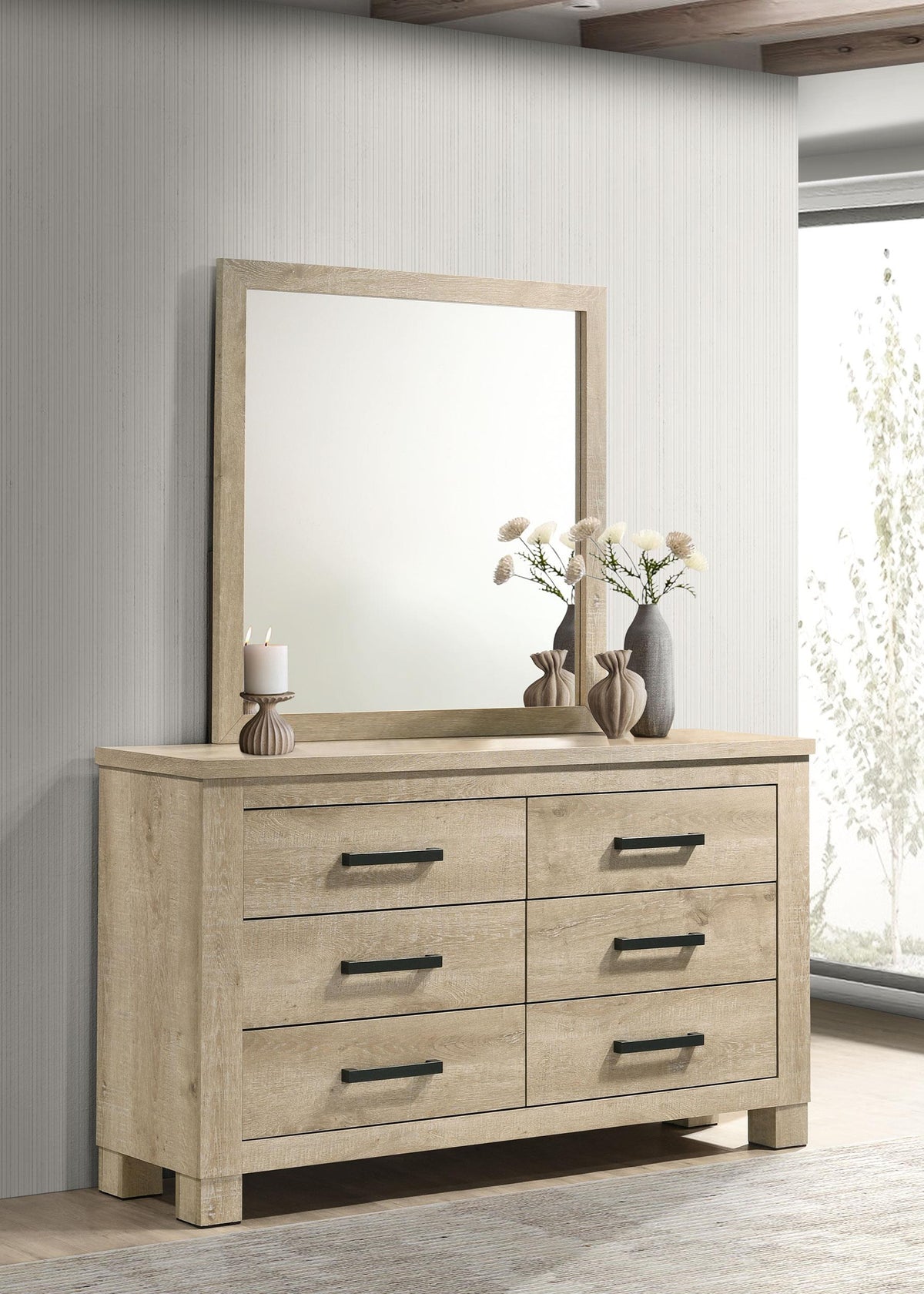 Oakglen Dresser With Mirror in Weathered Oak - Coaster Furniture