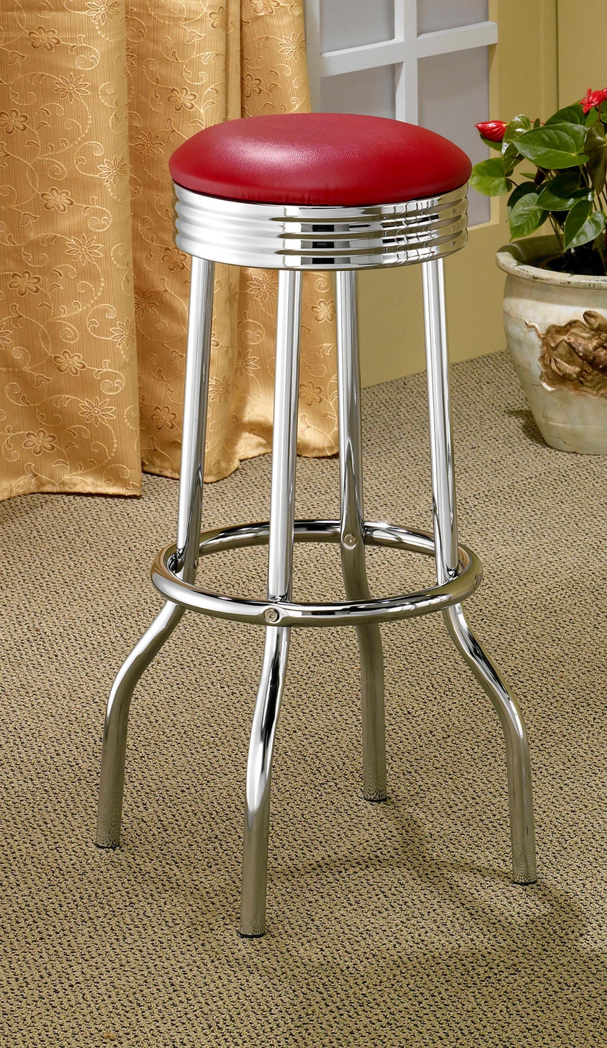 Retro Swivel Bar Stool in Red - Coaster Furniture