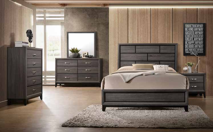 B214 80” Grey Bedroom Set Grey Birch Finish; Queen Brick Design Panel Headboard Box Spring Required 64”