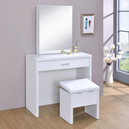Harvey VANITY TABLE &amp; MIRROR in White - Coaster Furniture