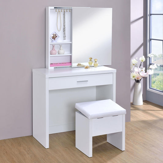 Harvey VANITY TABLE &amp; MIRROR in White - Coaster Furniture