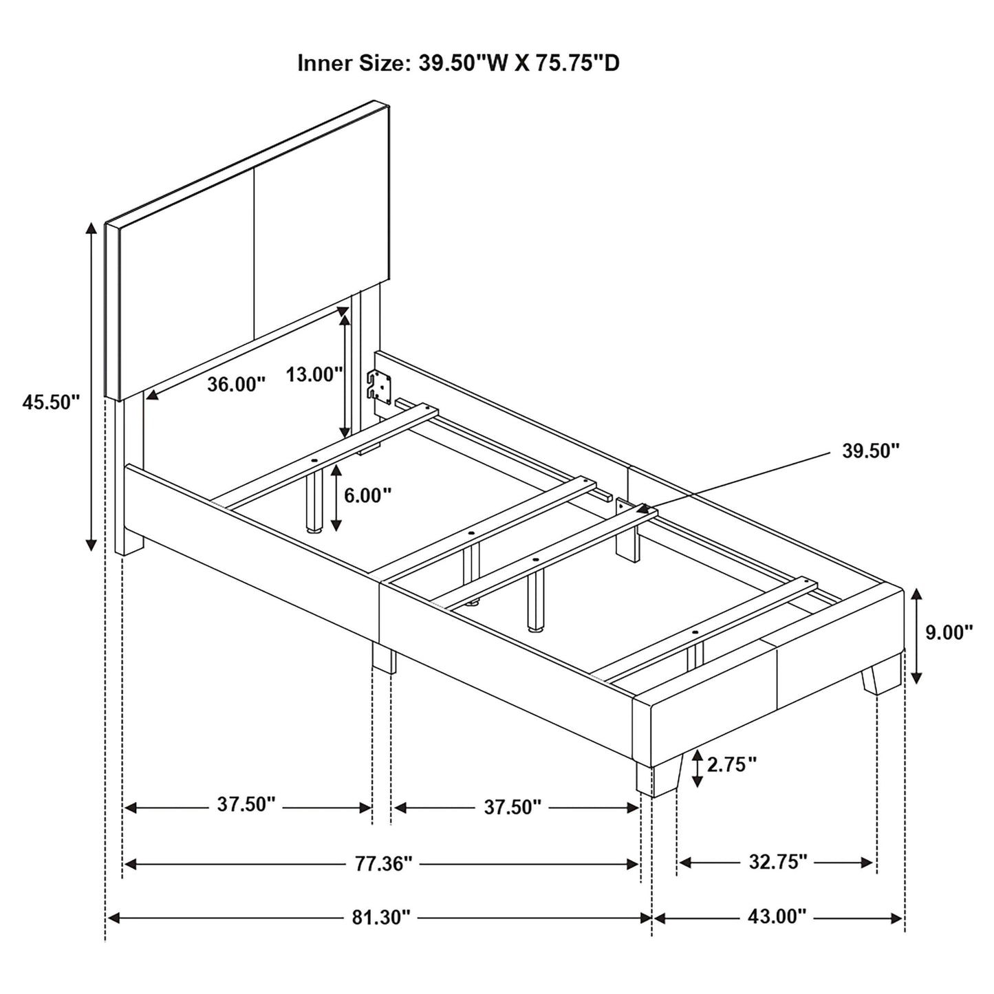 Dorian Twin Bed - Grey