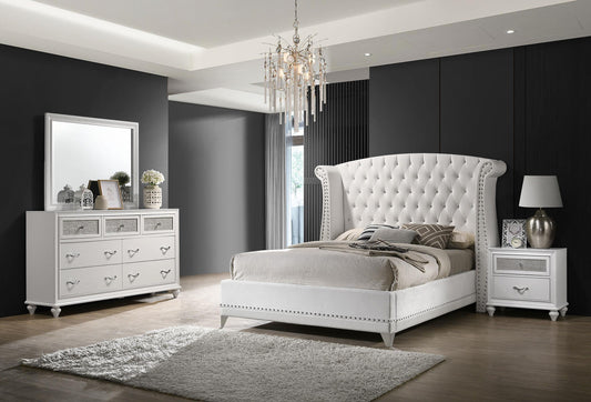 Barzini Queen Bed 4-Piece Set in White - Coaster Furniture