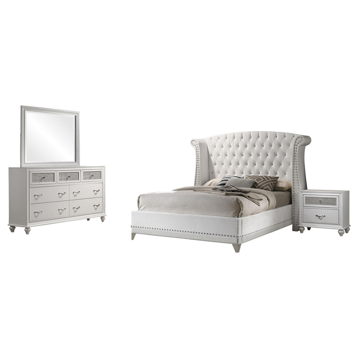 Barzini Queen Bed 4-Piece Set in White - Coaster Furniture