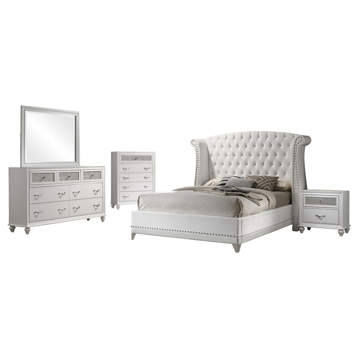 Barzini Queen Bed 5-Piece Set in White - Coaster Furniture