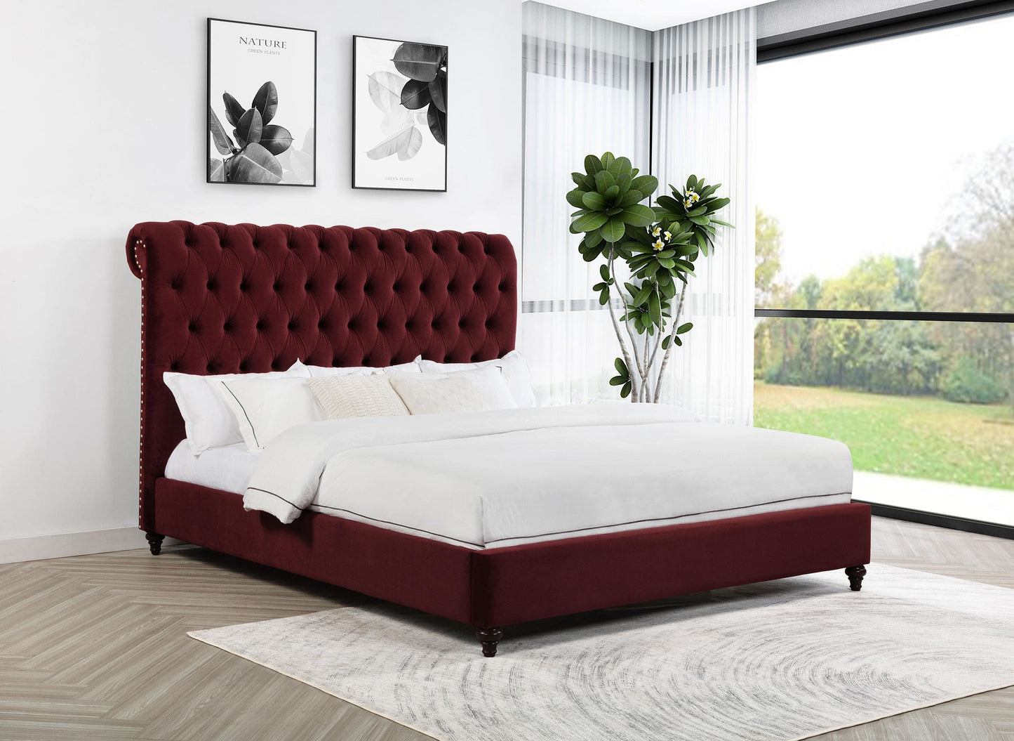 Devon E King Bed - Wine Red