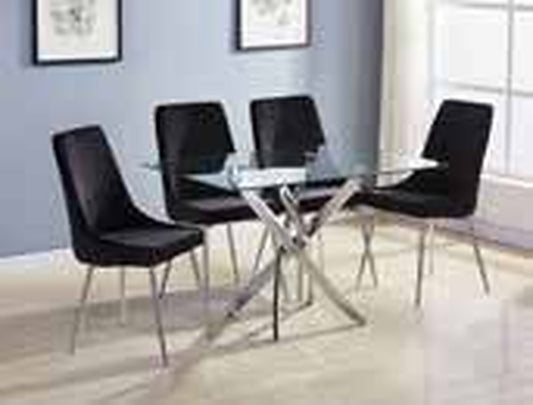 D6070 Velvet Dining Set – Glass Table (Chrome Base) - Black