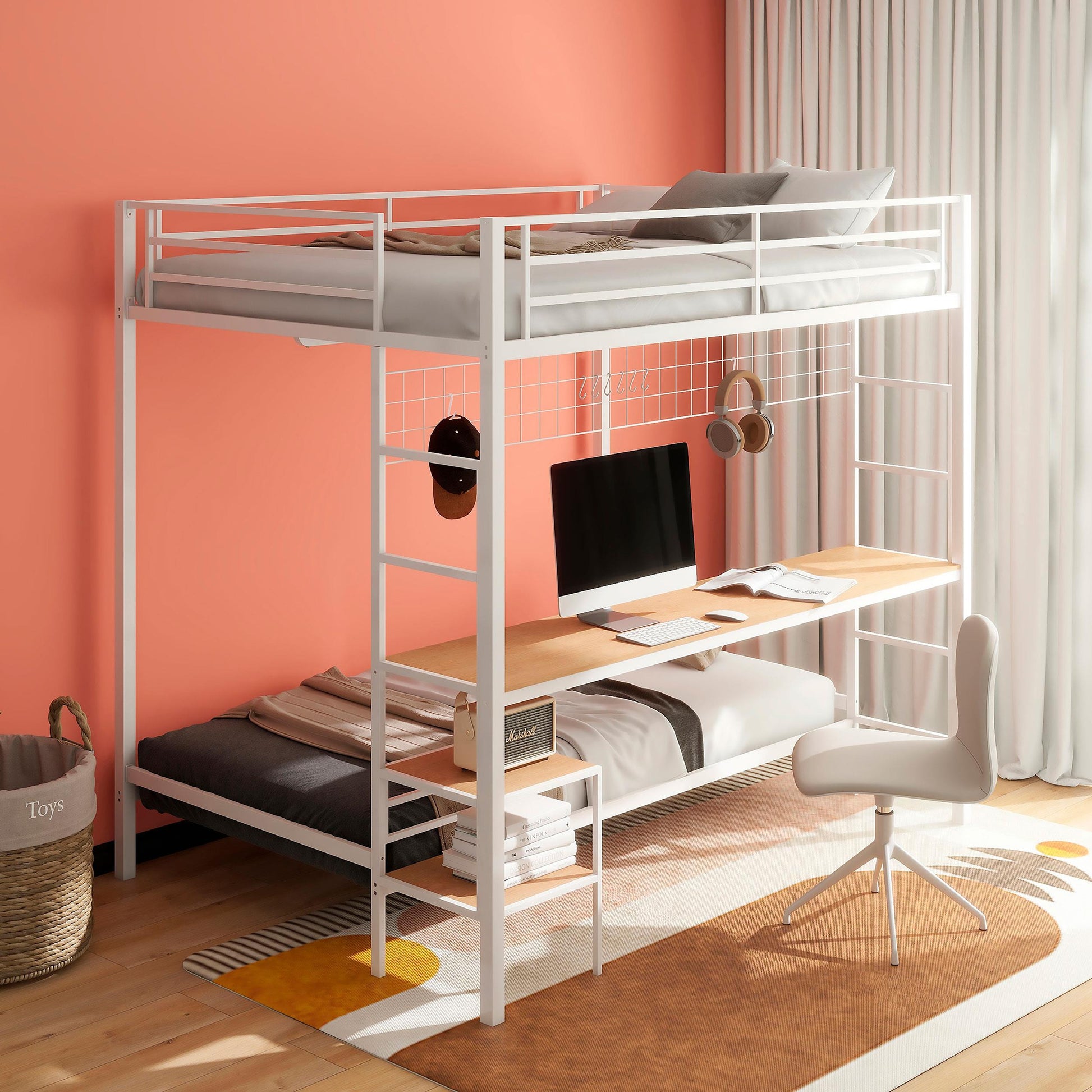 Bettoni F/T Workstation Bunk Bed - Matte White