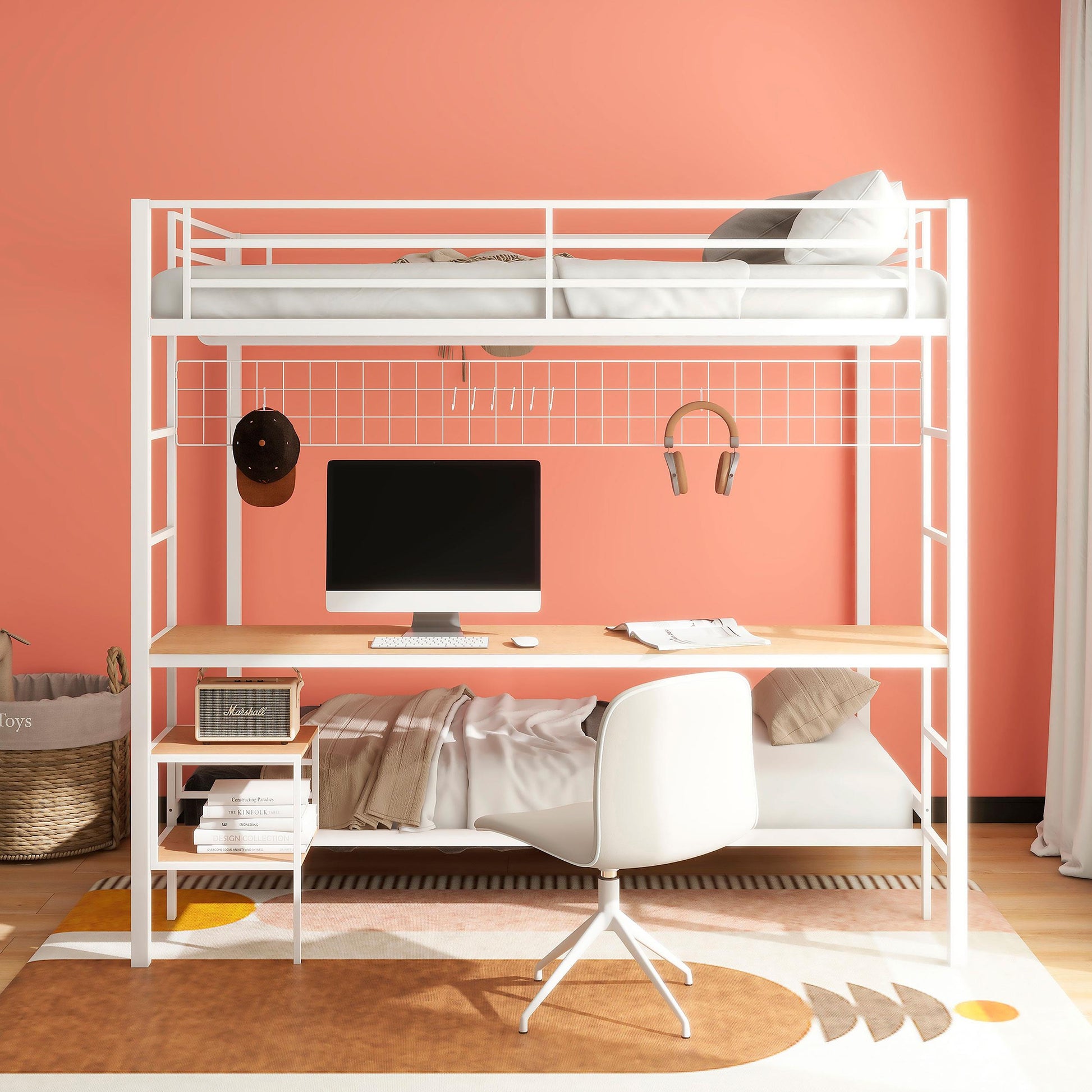 Bettoni F/T Workstation Bunk Bed - Matte White