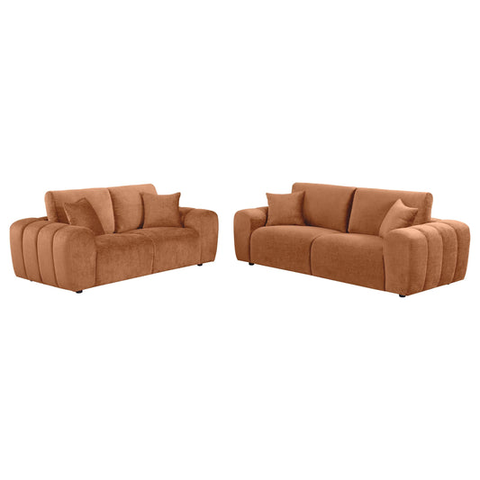 Burnett Stationary Sofa Set in Burnt Orange - Coaster Furniture