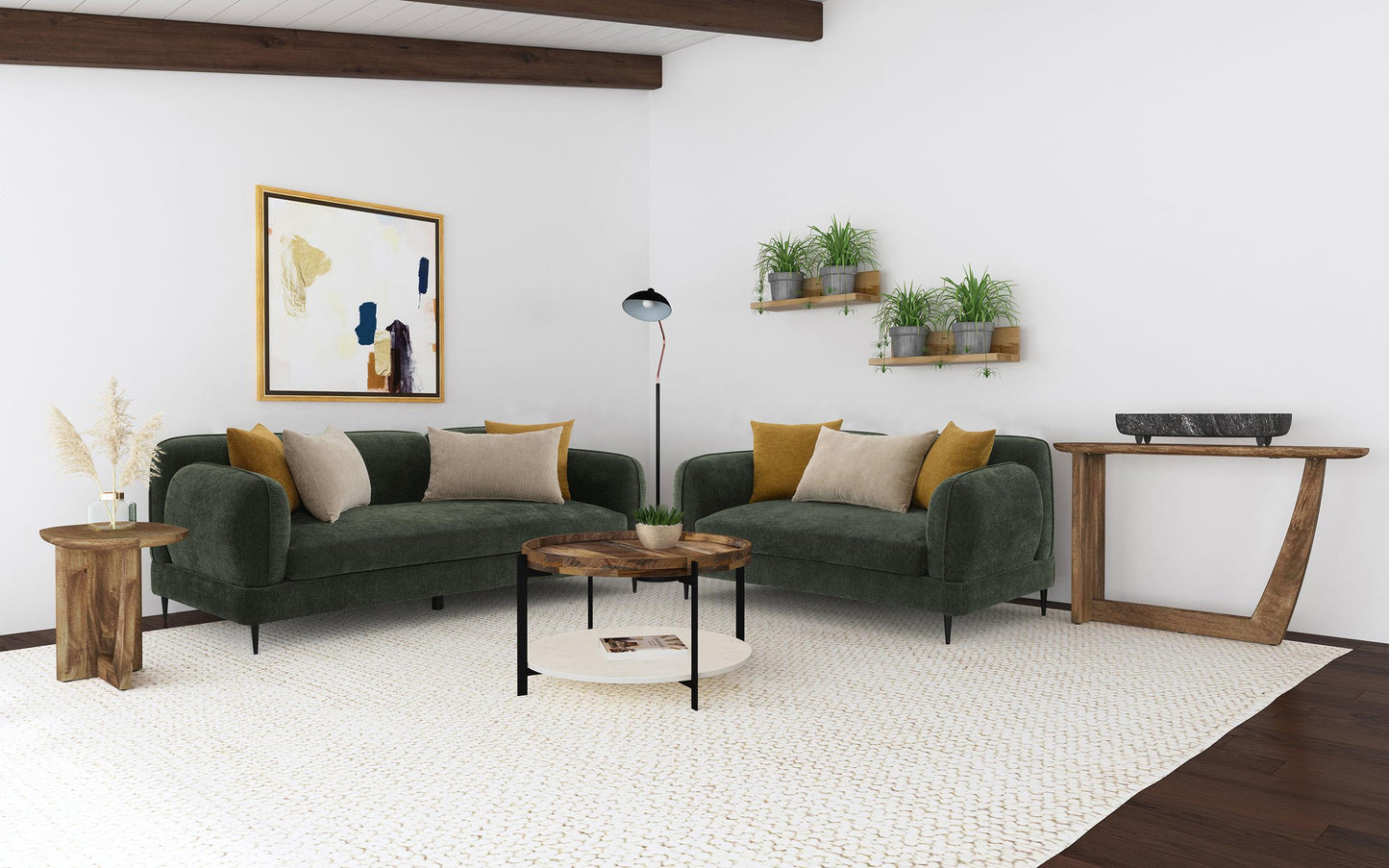 Jade Stationary Sofa Set - Green