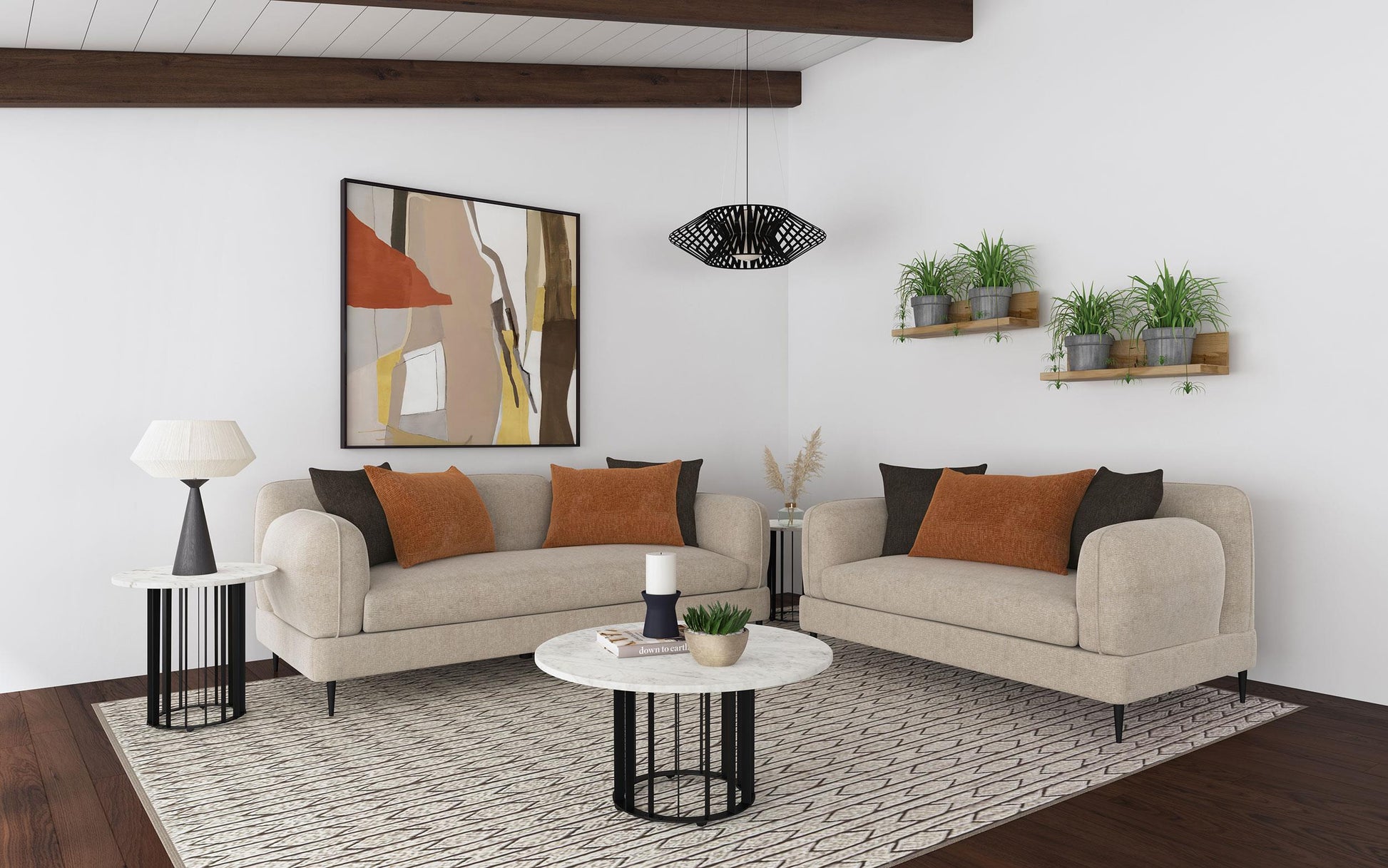 Jade Stationary Sofa Set - Latte