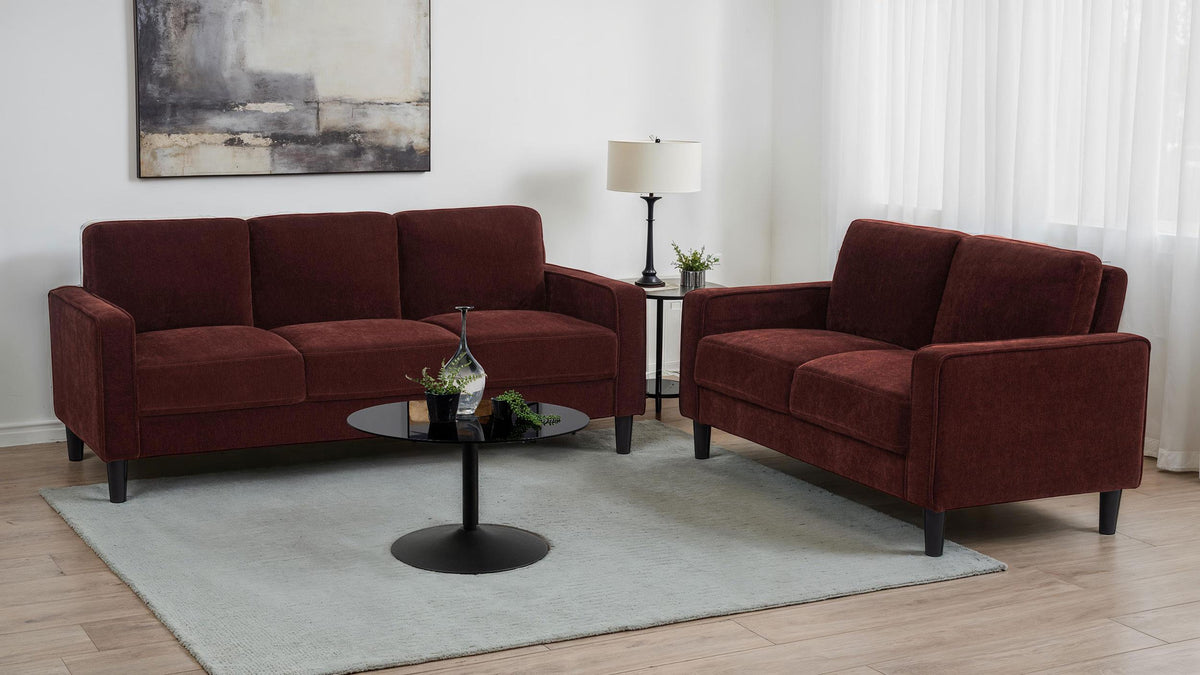 Ruth Stationary Sofa Set in Rust - Coaster Furniture