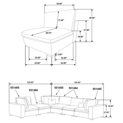 Lakeview Armless Chair in Ivory - Coaster Furniture