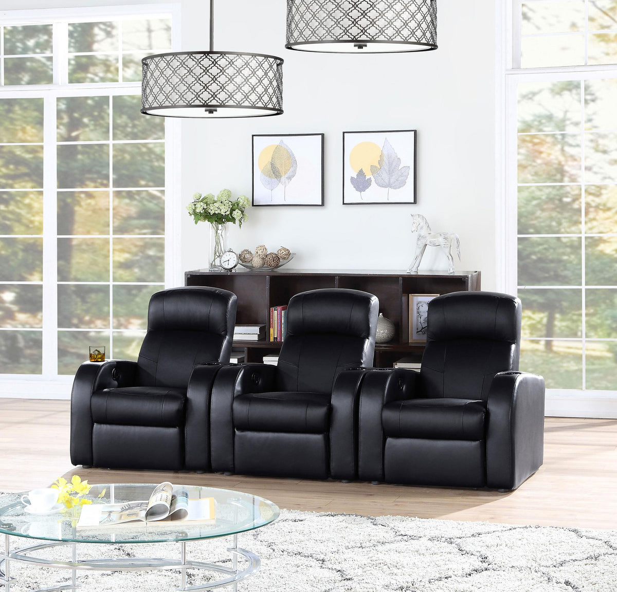 Cyrus 3-Piece Theater Seating in Black - Coaster Furniture