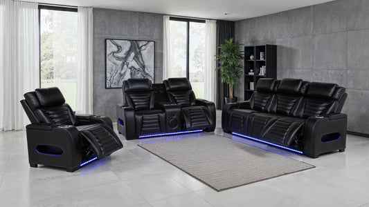 Zuma Power2 Reclining 3-Piece Set in Black - Coaster Furniture